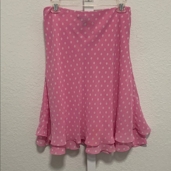 Y2K Chaps Pink Polka Dot Ruffle Hem Skirt - Picture 5 of 7